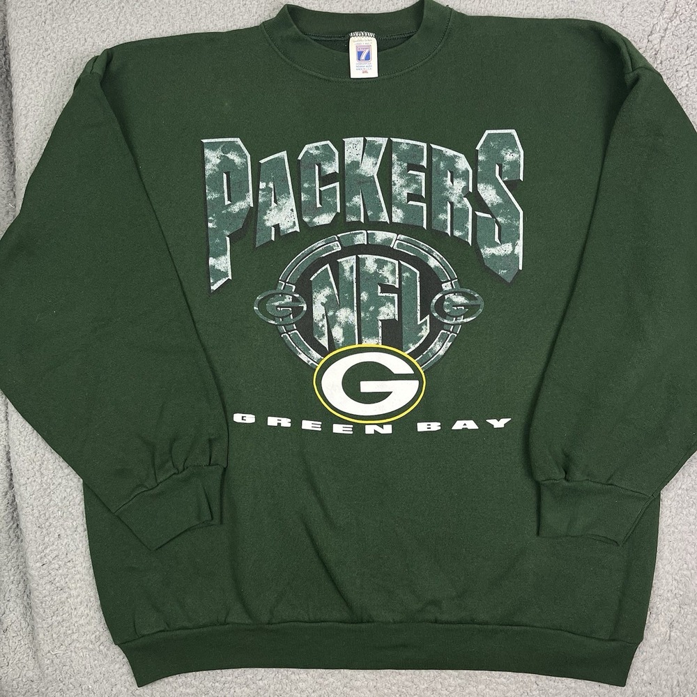 Vintage Green Bay Packers NFL Football Sweater Logo 7 Sweatshirt‎ Sz 2XL
